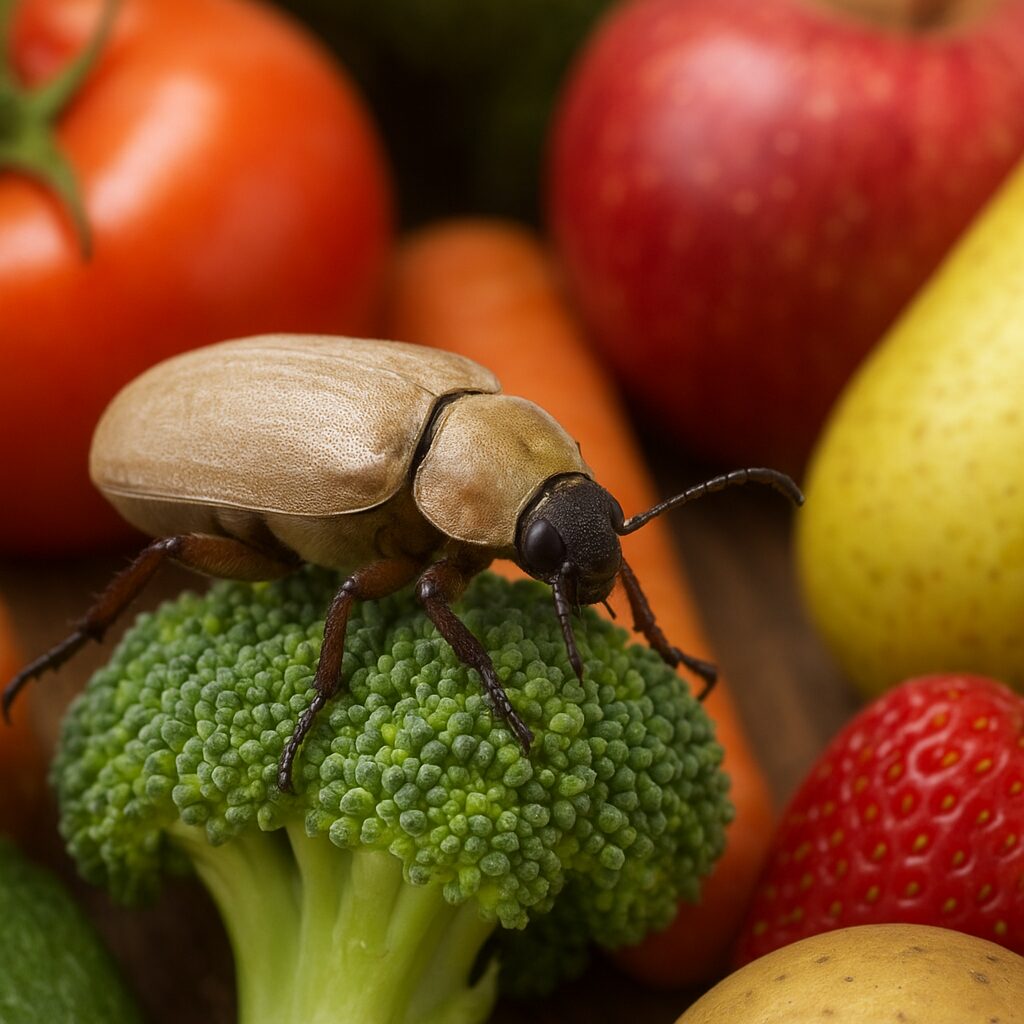 Zmienik białoszyjka – warzywa, owoce
