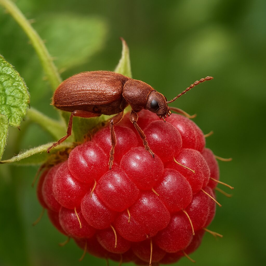 Pryszczarek malinowiec – maliny