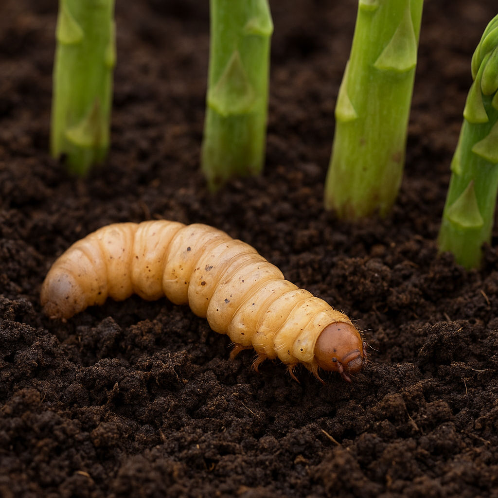 Rak szparagowy (szkodnik glebowy – larwy) – szparagi