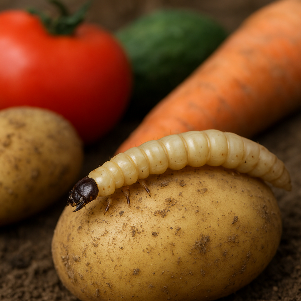 Larwa chrząszcza sprężykowatego (drutowiec czarny) – warzywa, ziemniaki
