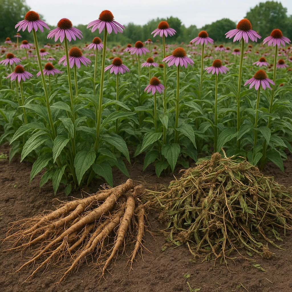 Plantacja jeżówki purpurowej – plon korzenia i ziela