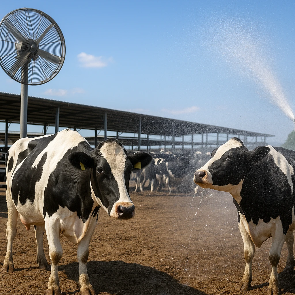 Chłodzenie krów latem – wentylatory czy zraszacze?