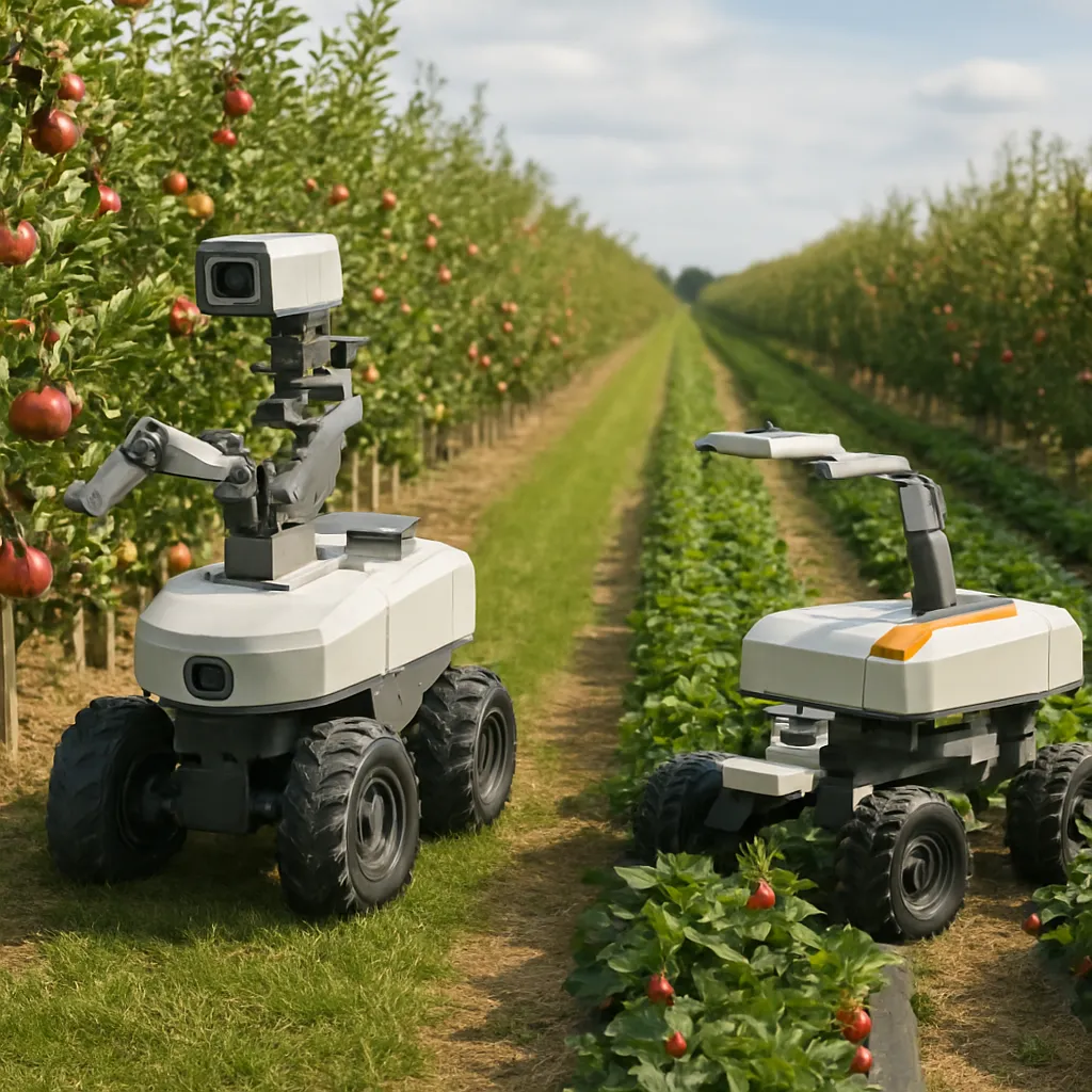 Roboty sadownicze do zbioru jabłek i truskawek