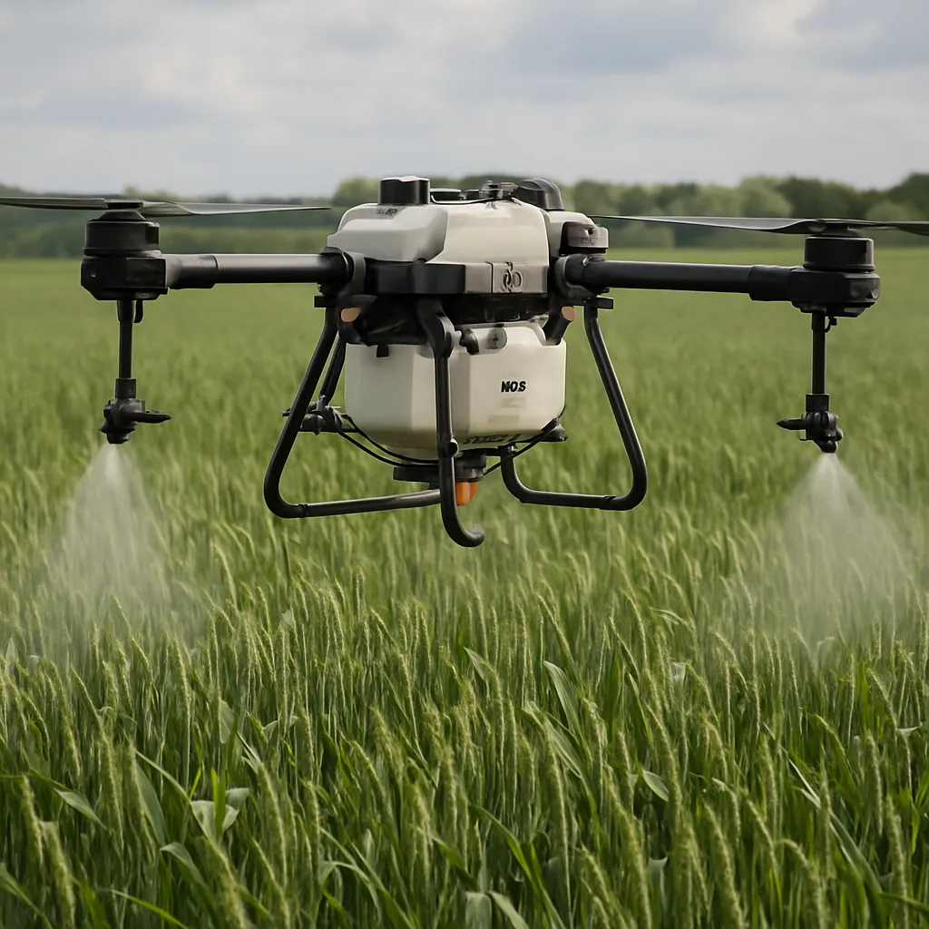 Test polowy DJI Agras T50 przy oprysku pszenicy ozimej