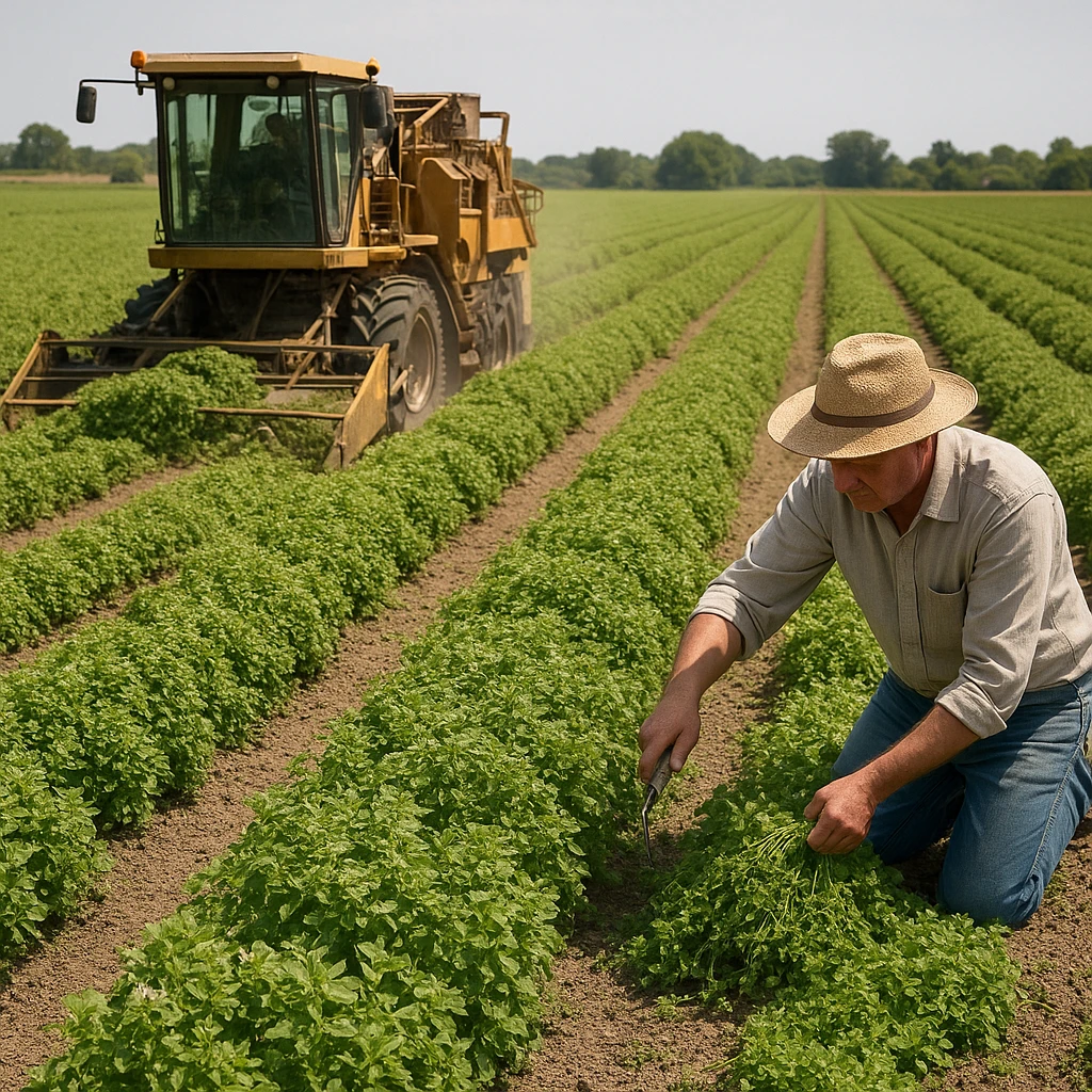 Plantacja majeranku ogrodowego – zbiór mechaniczny a ręczny
